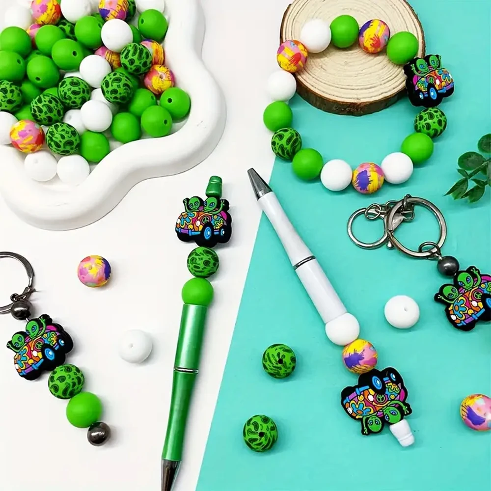 6/25PCS Alien Series Silicone Bead Set, Perfect for DIY Handmade Crafts Such as Keychains, Necklaces, Bracelets, Etc
