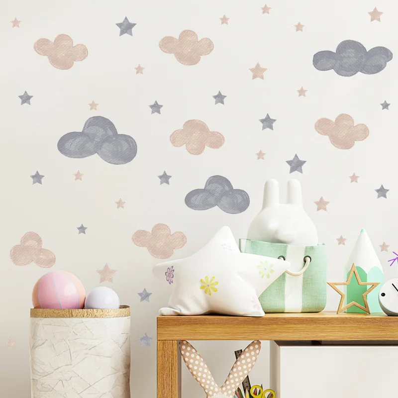 

Boho Cartoon Cloud Stars Removable Wall Stickers for Kids Room Decor Art Nursery Baby Bedroom PVC Decals DIY Posters Home Mural