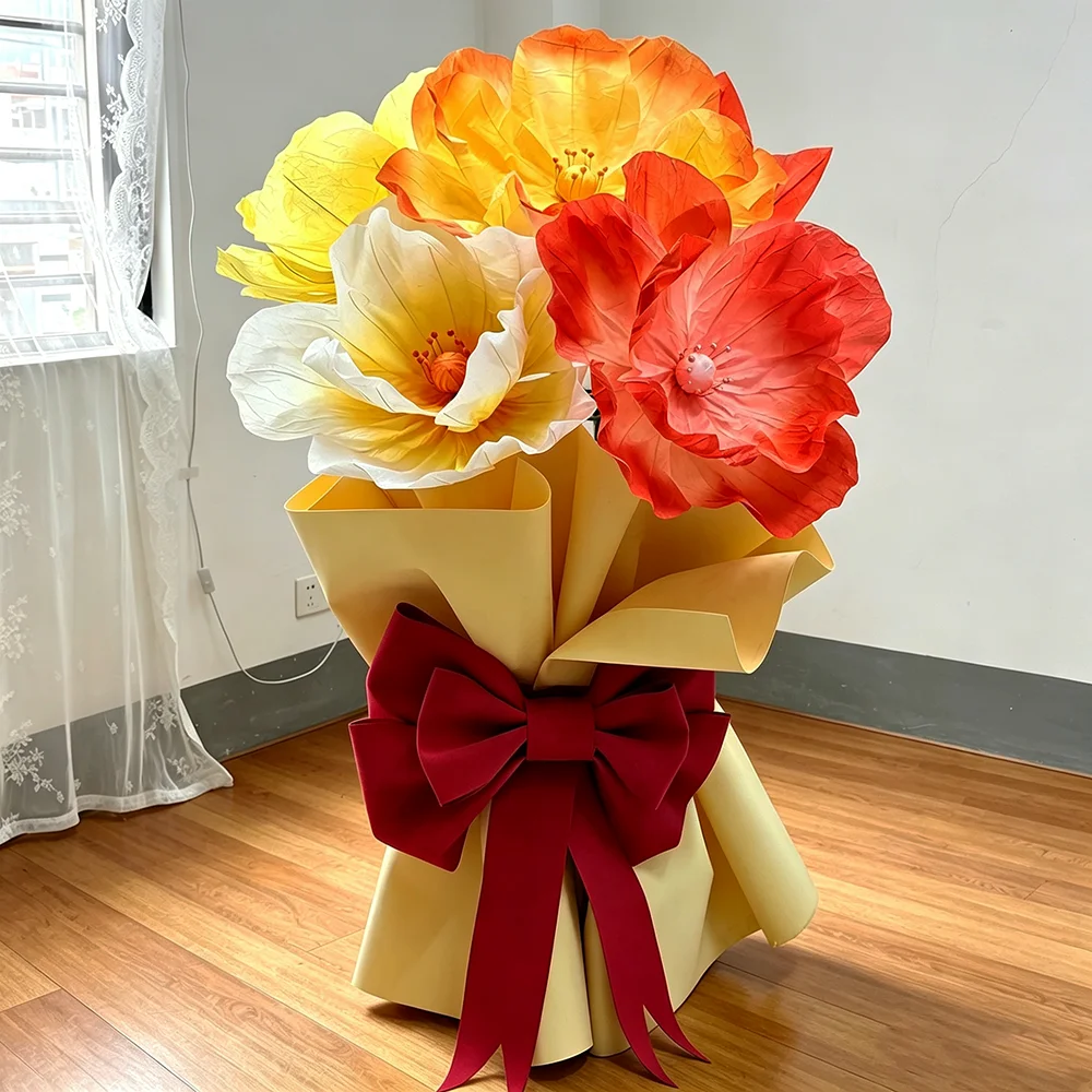 Giant Artificial Flowers Rose and Poppy Flower Bouquet Wedding Props Birthday Party Garden Decoration Window Display Home Decor