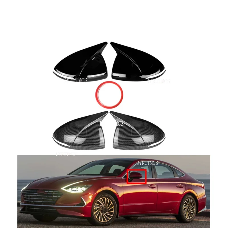 Rearview Side Mirror Cover  Fit For Hyundai Sonata DN8 2020 2021 2022 Wing Cap Rear View Case Trim Carbon Fiber Look