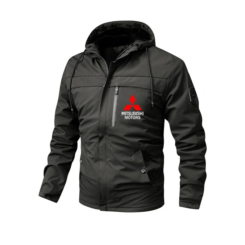 

2025 Mitsubishi Large Size Fleece-Lined American Style Casual Hooded Jacket Outdoor Casual Men's Windbreaker