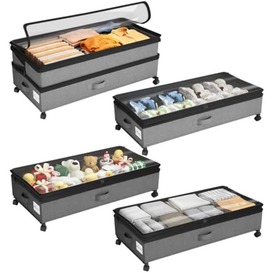 

Height-adjustable Under Bed Storage with Wheels Under Bed Storage Containers Under Bed Shoe Storage Organizer with Clear Window