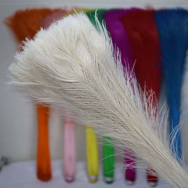 80-90cm Natural Decolorized Peacock Feather DIY Ornament with Floral Decoration Performance Accessories Dyed Feathers Customized