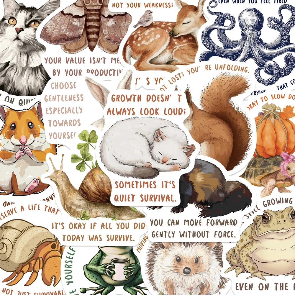 50pcs Medieval Animal Sayings Stickers Cartoon Panda Squirrel Decal DIY Scrapbook Journal Luggage Bottle Stickers For Teens Gift