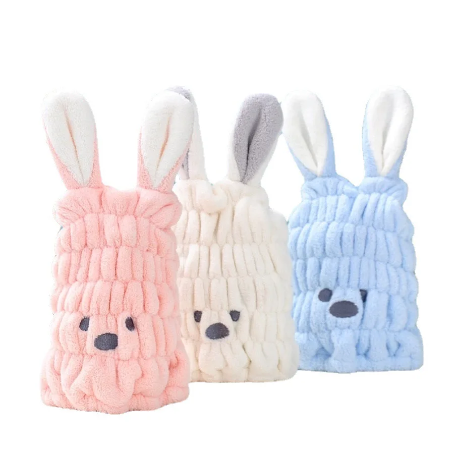 Cute Cartoon Rabbit Hair Drying Towels Soft Coral Fleece Baby Kids Quick Dry Wrap Cap New Women Shower Dryer Towel Hat Absorbent