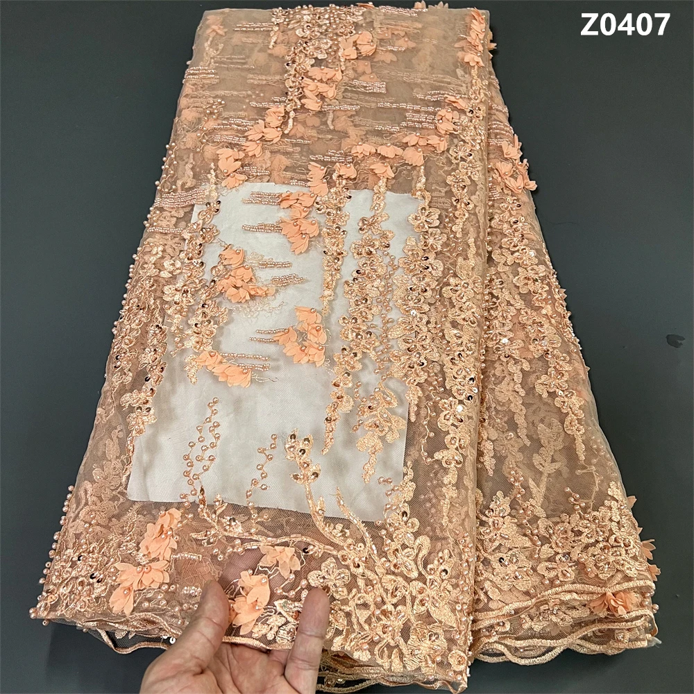 African Tulle Lace Fabric, French Embroidery Mesh Lace with Sequins, Nigerian Wedding Dresses, 5 Yards, Z0407