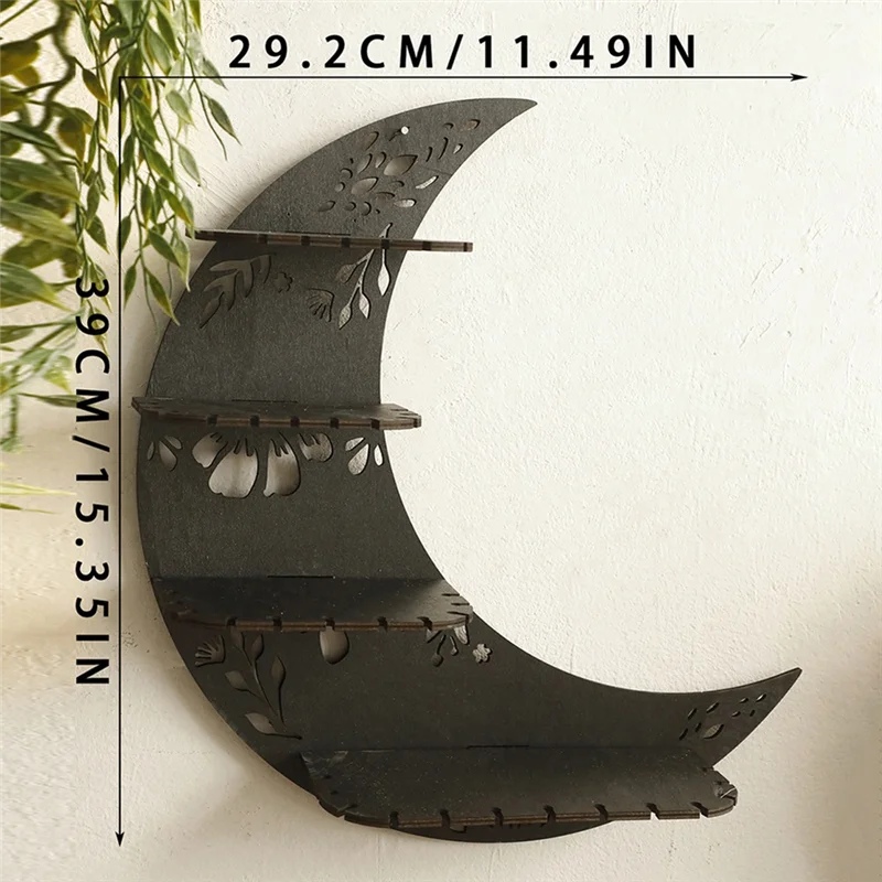 TFORU-Wooden Moon Stand, Crystal Stand Display Wall Storage Rack Collection Box Wall Mounted