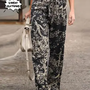 2023 Neue Mode Sommer lässig einfache komfortable elastische Taille Baumwollhanf großer Größe hoher Taille große Hosenbein 6 Hauptverkäufe Frauenhose des Schlaganfalls - №6