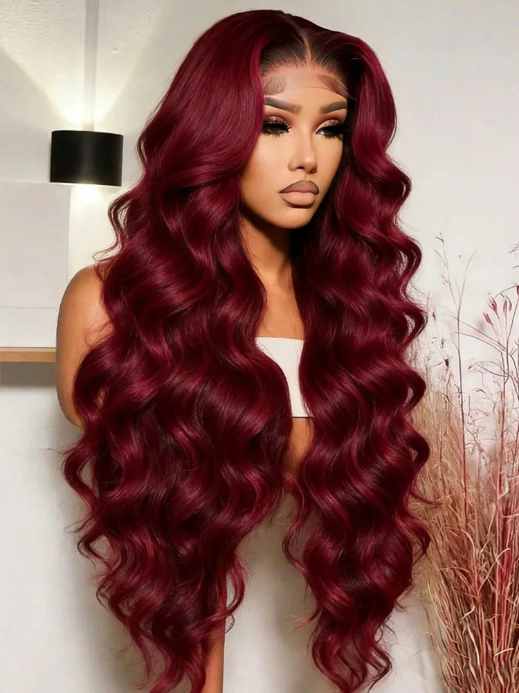 

99J Burgundy 13X6 Lace Front Wigs Human Hair Pre Plucked Body Wave HD Lace Frontal Wigs Human Hair For Woman 100% Human Hair