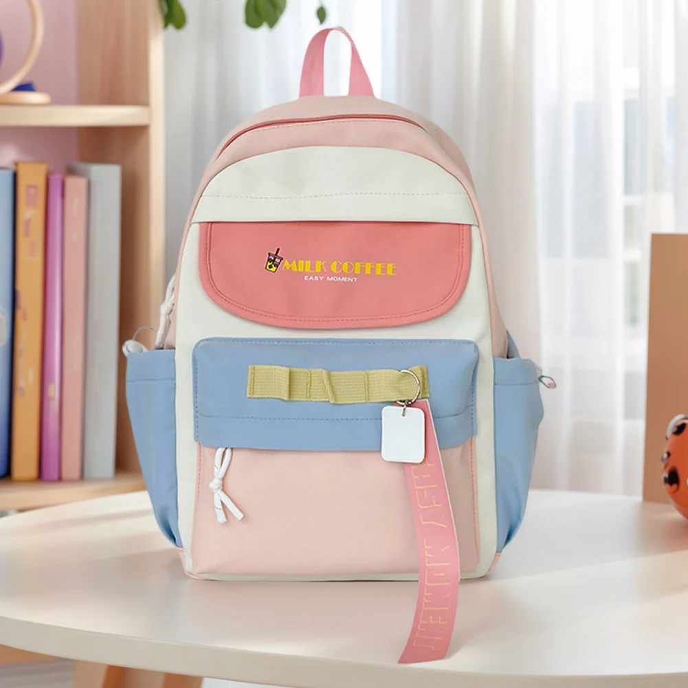 ファッションナイロンバックパック学生用和風バックパックパッチワークスクールバッグ大容量の多機能スクールバッグ