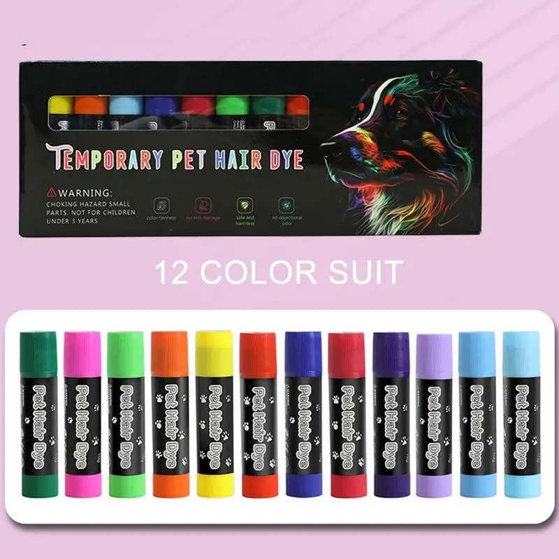 12 Colors Pet Hair Dye Safe Washable Dog Nail Polish Pen Pet Furs Paint for Different Grooming Pet Temporary Color Hair Painting