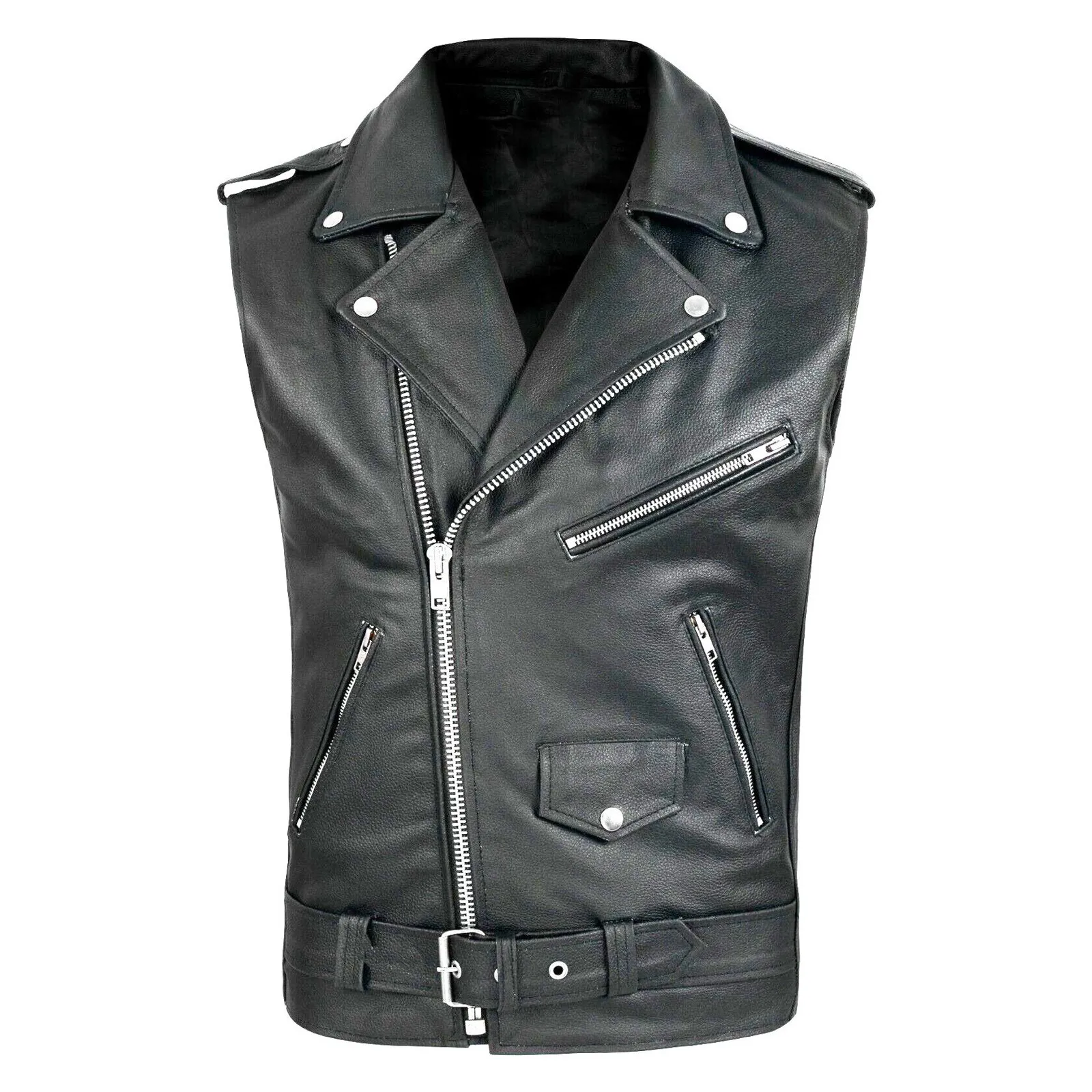 Vintage Brown Motorcycle Vests Men Natural Cowhide Genuine Leather Jacket Sleeveless Men'S Riding Vest Motor Biker Jackets