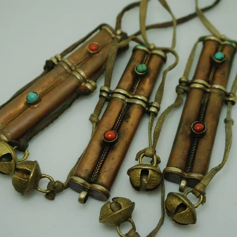 

Chinese Nepalese Handmade Copper Exquisite Portable Retro Incense Tubes Tibetan Clothing Waist Accessories