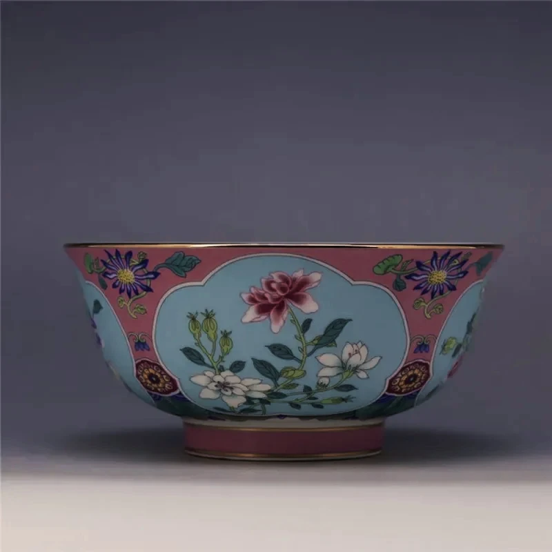 

Qing Qianlong Pink Flowers Golden Bowl Antique Craft Porcelain Home Furnishings Collector's Item Luxurious