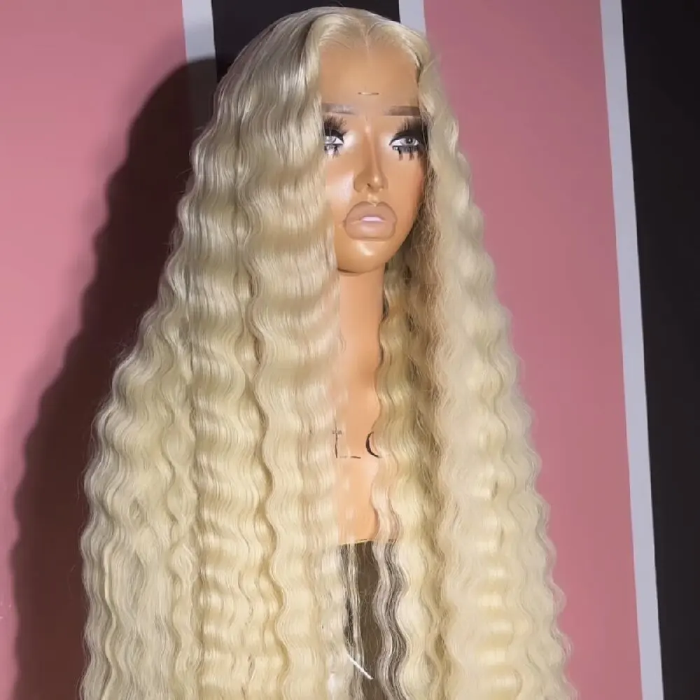 

613 Hd Lace Frontal Wig 13X4 Blonde Deep Wave Frontal Wig 13X4 Hd Lace Front Pre Plucked Human Hair Wig 32 34 Inch