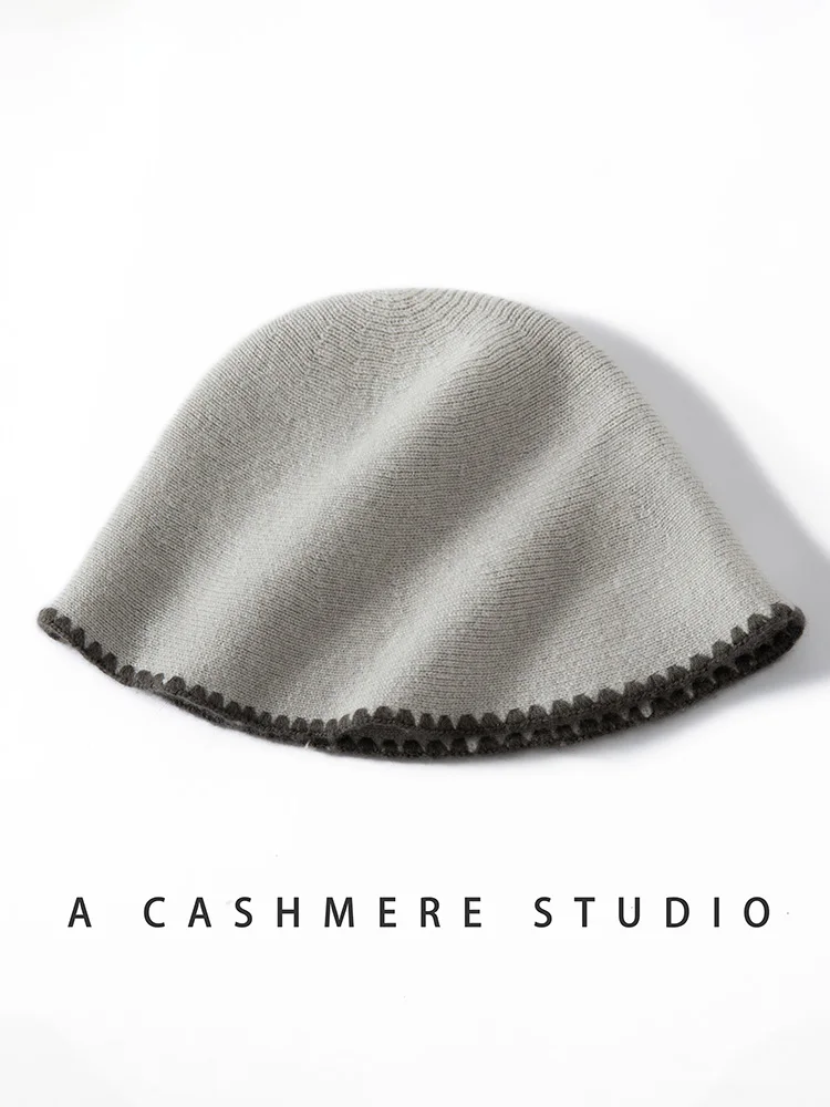 女性 100% カシミヤバケットハット手かぎ針編みつば秋冬カジュアルスタイルソフト暖かいカシミヤニット帽子高級高品質