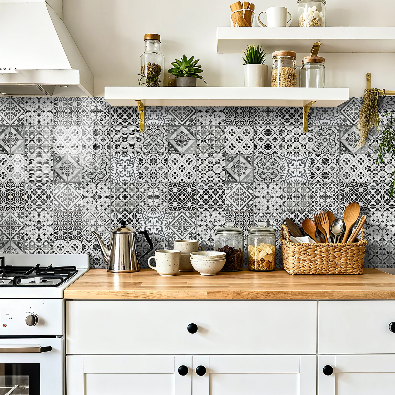 Tile 3D Waterproof Cabinet Wallpaper Home Decor Furniture Vinyl Wall Self Adhesive PVC Wallpaper Kitchen Cabinet Door Sticker view 2