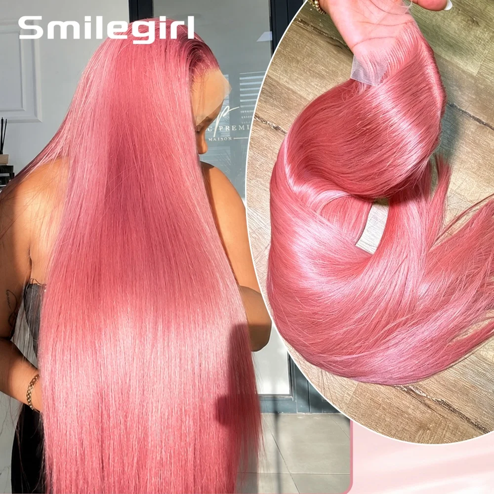 200 Density 13x6 Straight HD Lace Frontal Wig Pink Lace Front Wig Human Hair 36 Inch Pre Plucked Brazilian With Baby Hair For Women