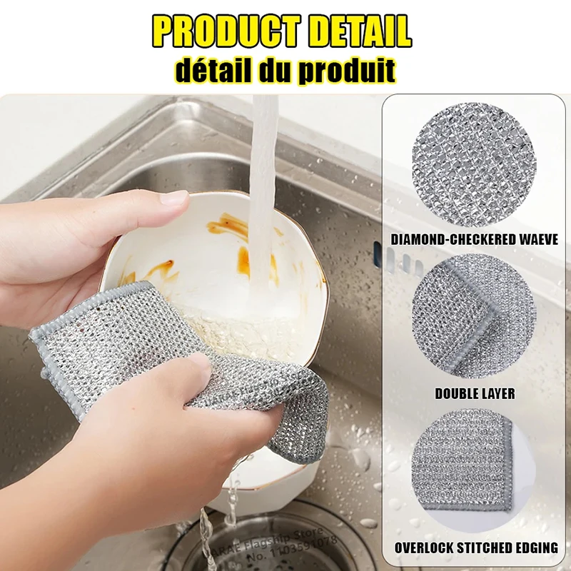 Magic Cleaning Cloth Thickened Double -sided Metal Steel Wire Rags Kitchen Dish Pot Washdishing Cloths Towel Clean Tools