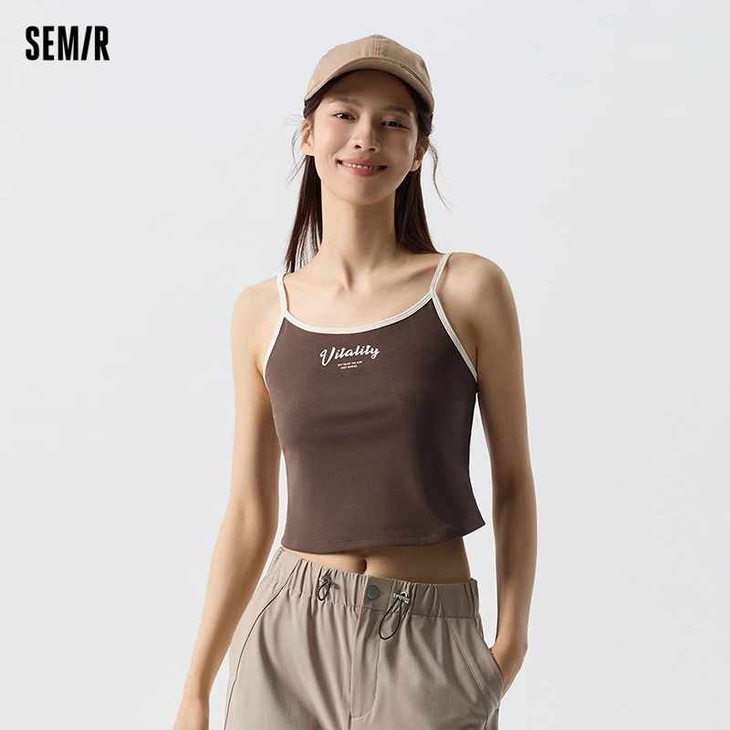 

Женский короткий жилет Semir 2024, облегающие трикотажные подтяжки контрастных цветов в американском ретро-стиле для девушек, весна