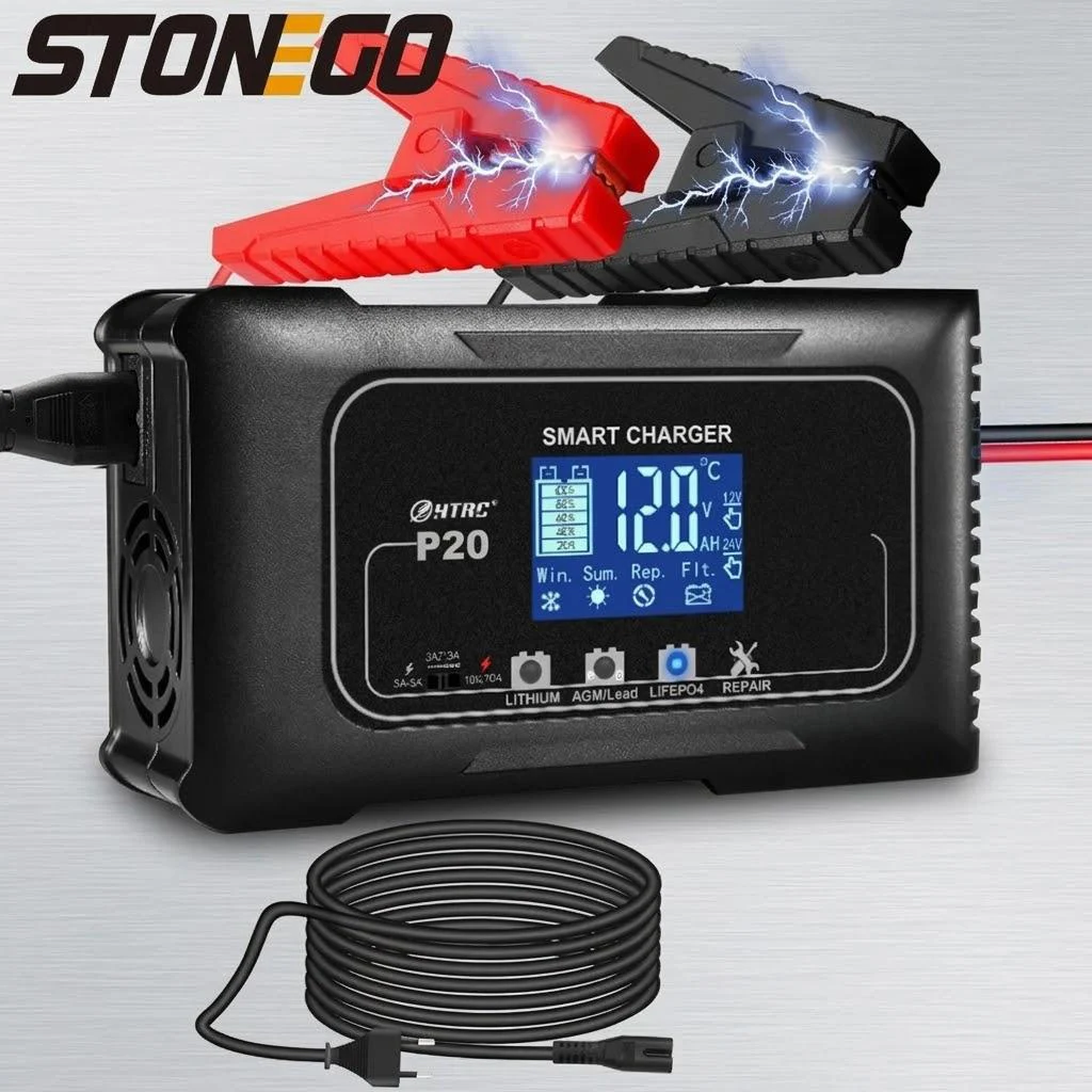 

20A LCD Pulse Charger for 12V 24V ATV Motorcycle Lead Acid AGM Gel Lithium Batteries Smart Battery Charger