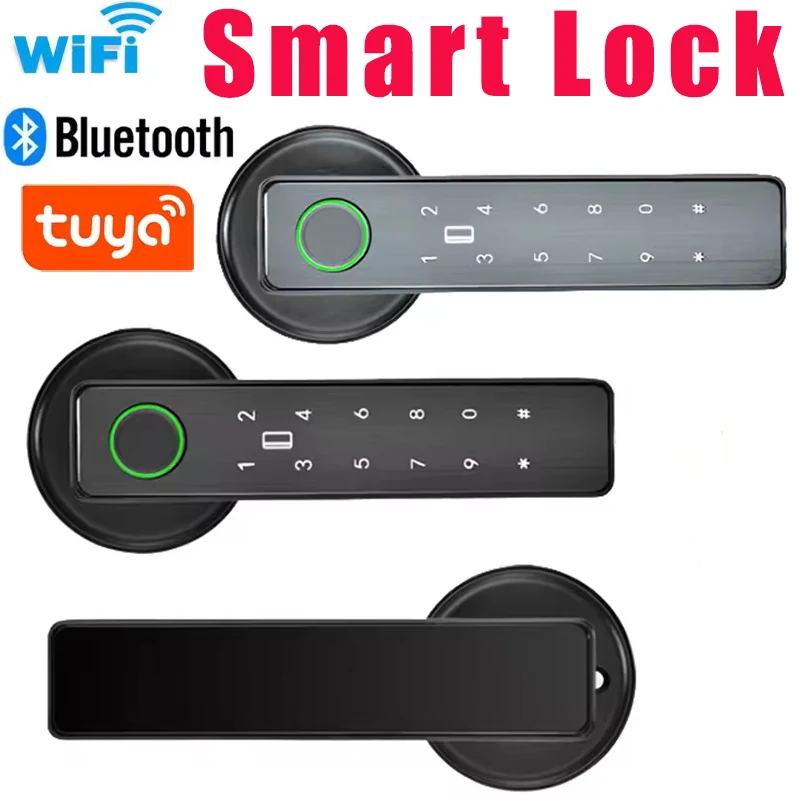

Tuya SmartLife APP WiFi Remote Control Smart Fingerprint Password RFID IC Card Lock Dead Bolt for Indoor Home Wooden Metal Door