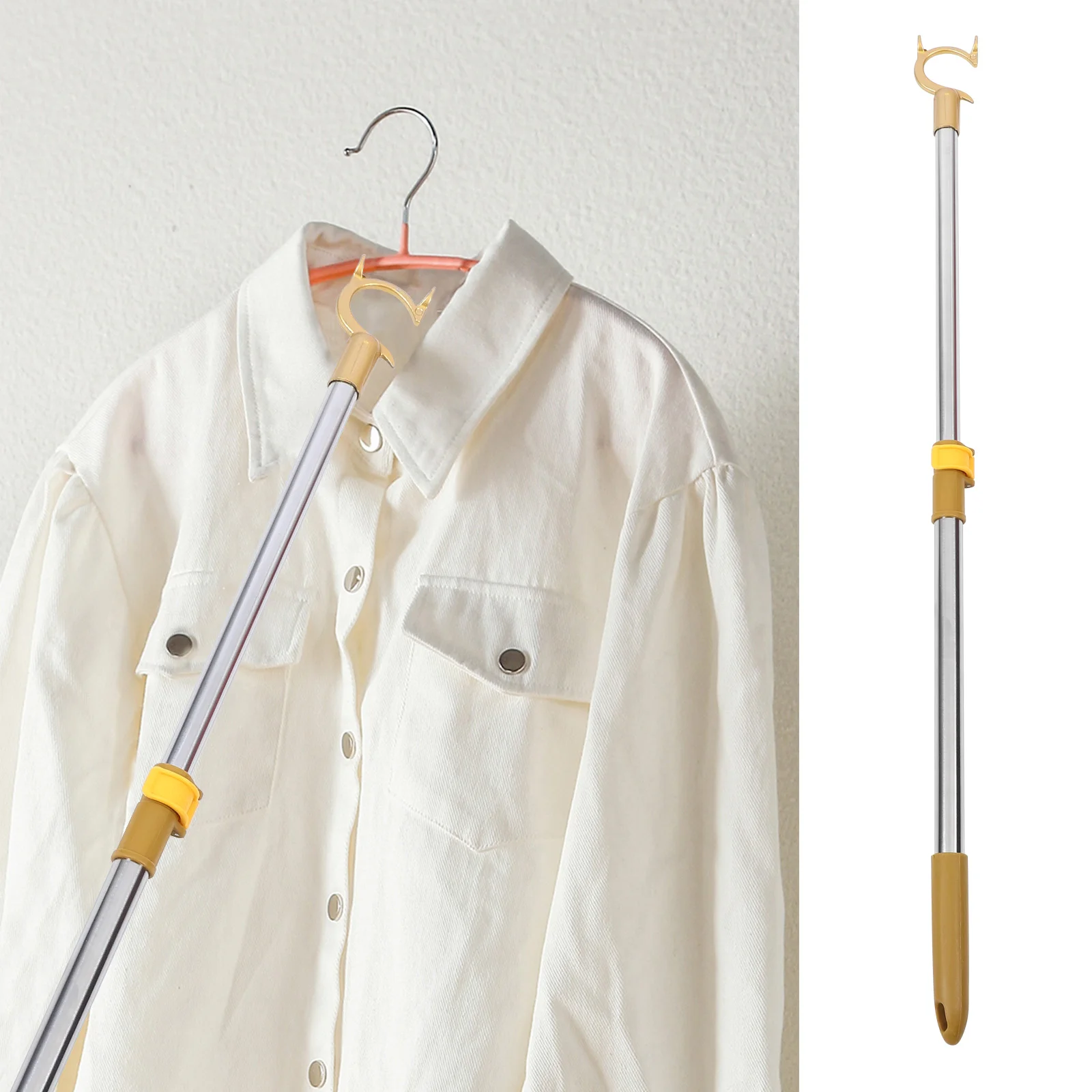 

Reach Closet Pole Telescopic Clothes Rail Coat Hanger Clothesline Sticks for Home Hand Lever