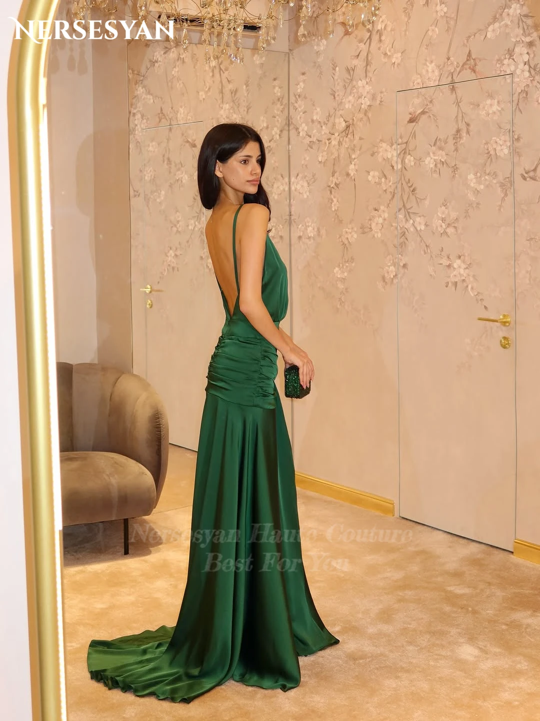 Nersesyan Emerald Green Luxury Prom Dresses Spaghetti Straps Ribbon Formal Evening Dress 2025 платье женское вечернее Customized