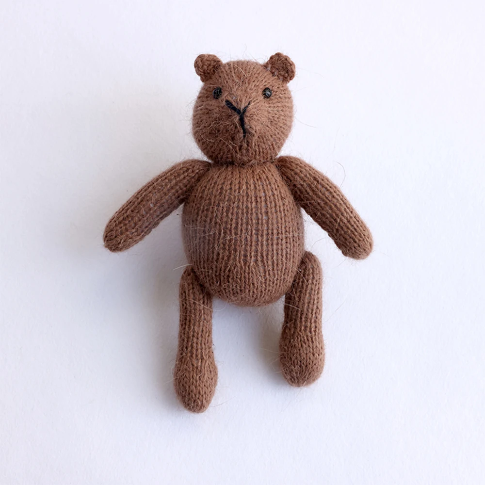 Handmade Knitted Bear Dolls Newborn Photography Props Accessories Cute Mini Animal Doll Studio Baby Photoshoot Bear Toys Props