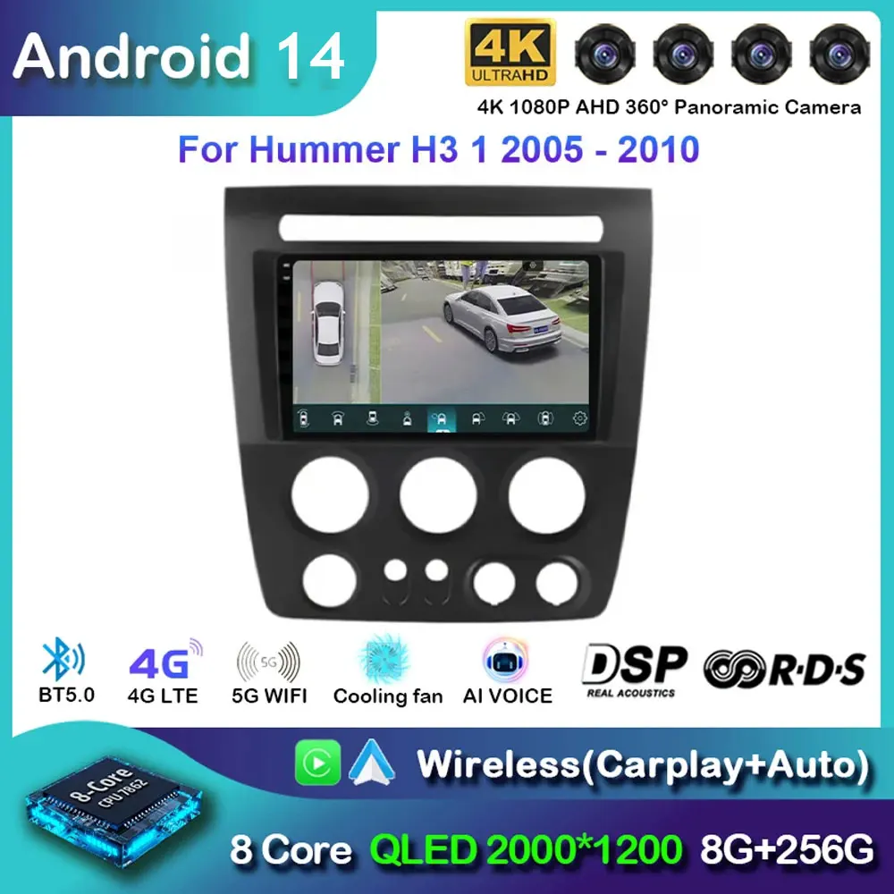 Android14 Car Radio For Hummer H3 1 2005 2006 2007 - 2010 Navigation GPS Multimedia Video Player Stereo wireless Carplay Auto 4G