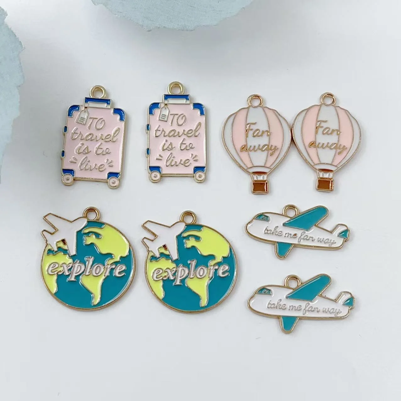 10pcs enamel alloy pendants, hot air balloons airplane suitcases earth ornaments DIY bracelets making accessories