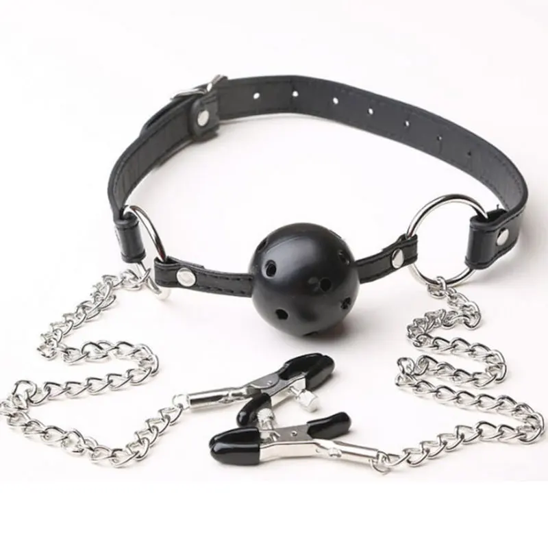 

Bondage / BDSM Solid Ball Gag With Nipple Clamps -- Perfect for Kinky Fetish Lovers!!