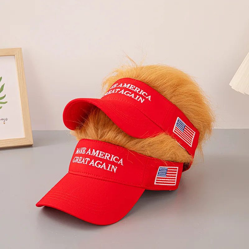 Funny Adjustable Trump Baseball Cap With Hair Make America Great Baseball Cap Letter Embroidered Cosplay Party Hat For Men Women