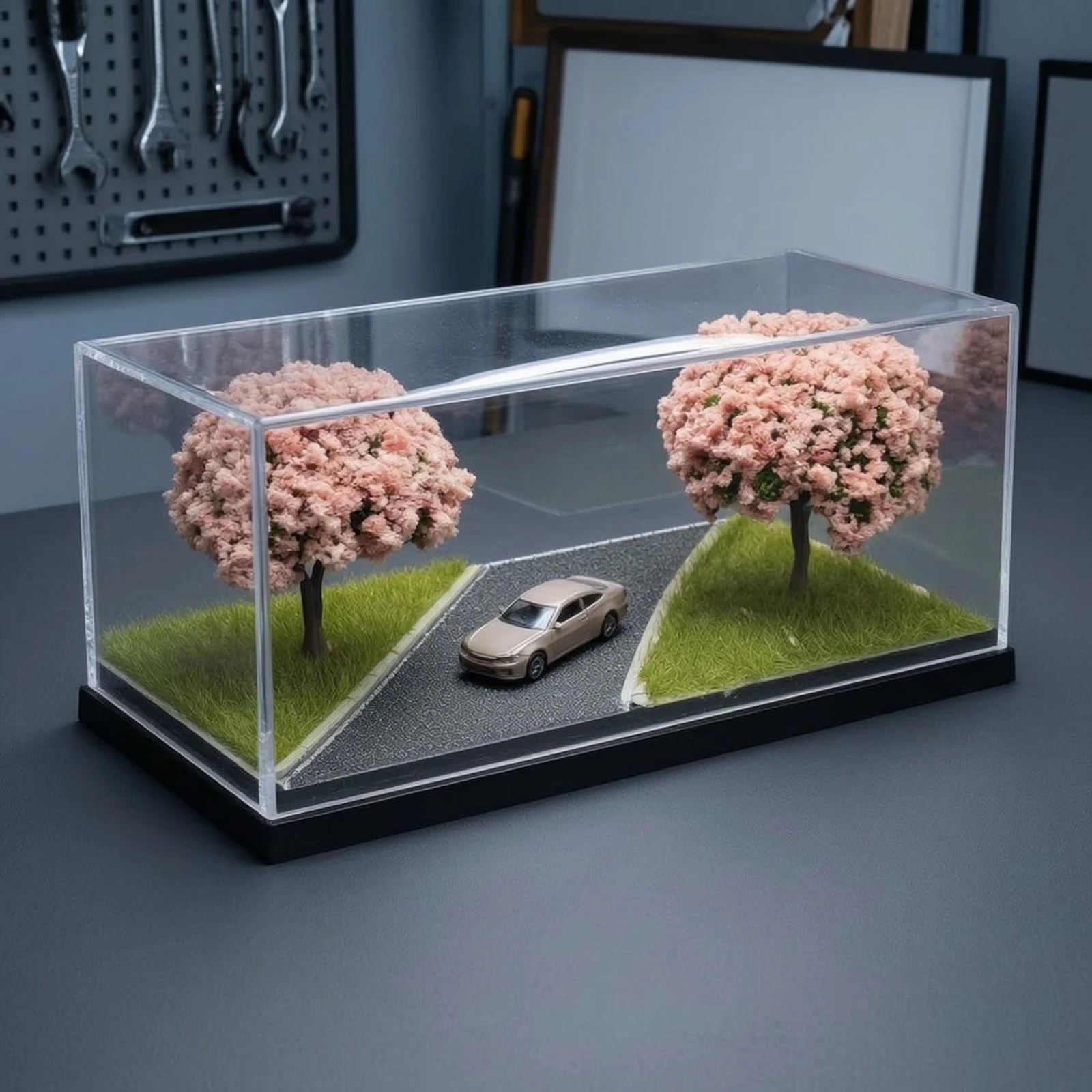 Cherry Blossom Diorama Roadside Scene Diorama Box Model Car Display Clear Acrylic Miniature