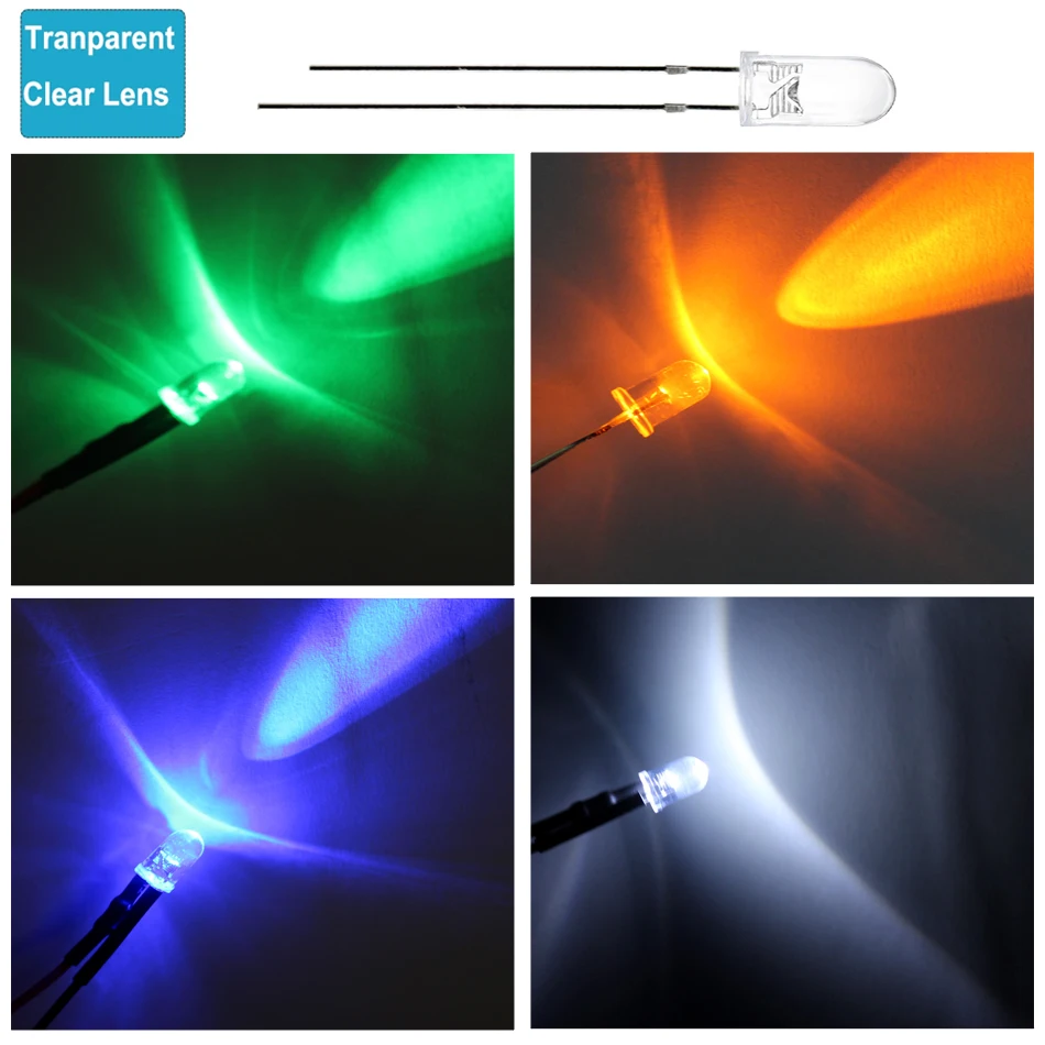 50 pz 5mm LED rotondo LED emissione diodo 2pin trasparente/diffuso LED multicolore lento/veloce lampeggiante bianco rosso blu UV