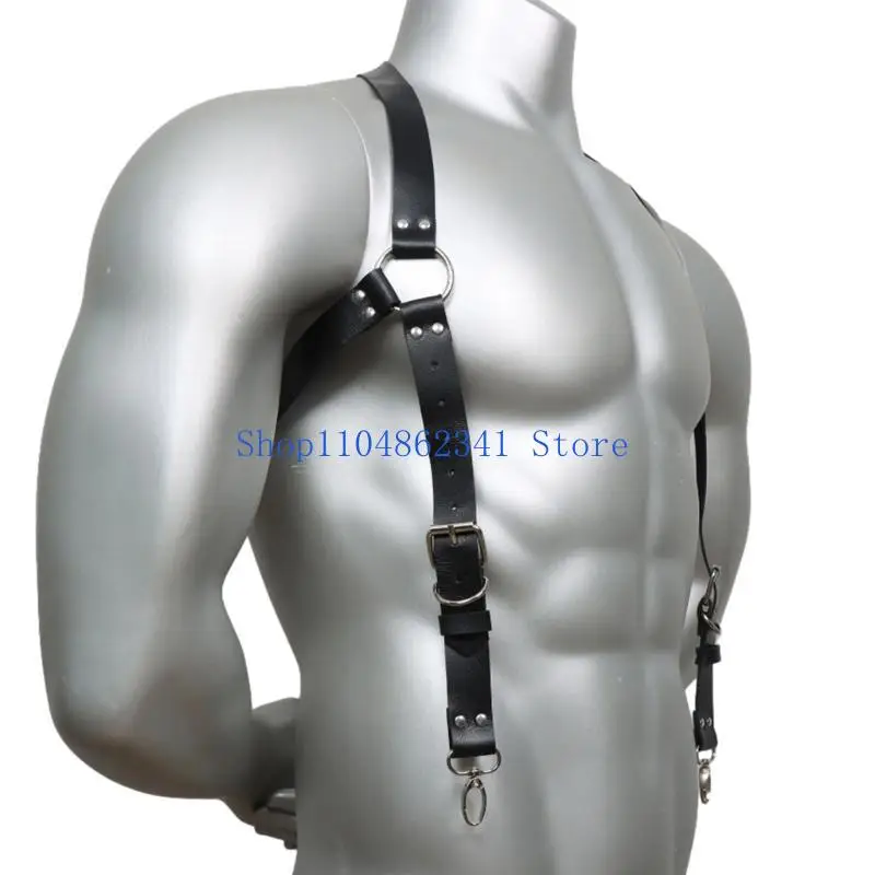 5asd ผู้ชายเสื้อผ้าเซ็กซี่แขวนกลับเข็มขัดหมุดโลหะสายรัดหน้าอกเข็มขัดหนัง