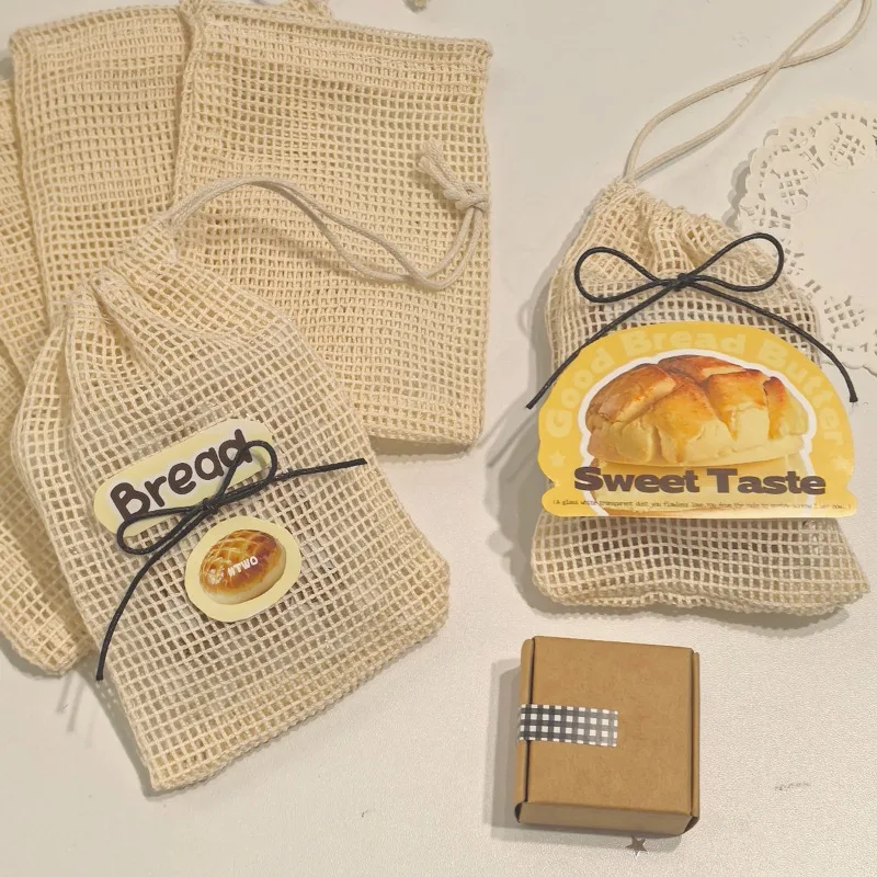 Ins Style Simple Fabric Drawstring Small Card Storage Packaging Bag Maillard Style Cotton and Linen Good Things Gift Packaging