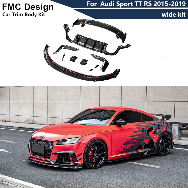 Dry Carbon Fiber Front Lip Bumper Fins Rear Bumper Splitter Trunk Spoiler For Audi Sport TT RS 2015-2019 Body kit 