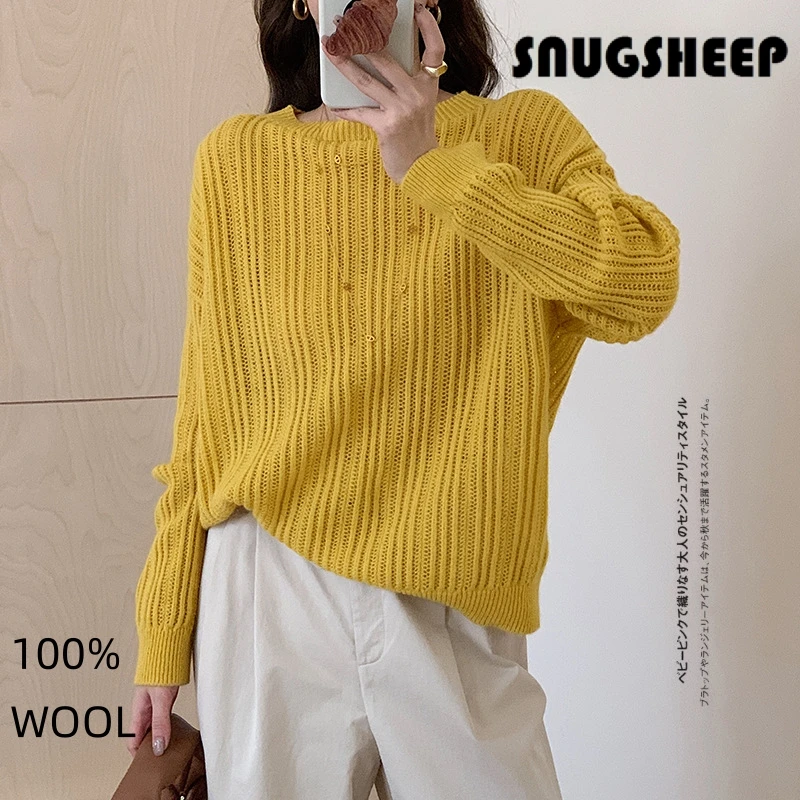 hollow jacquard fashion wool sweater top women yellow pullover clothes autumn jumper style striped womens tops pink knit cute