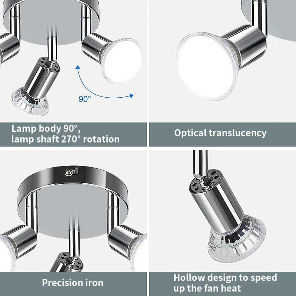 회전 LED 천장 스포트라이트, 모던 거실 LED 천장 스포트라이트, 원형 크롬 전구, 1, 2, 3/4