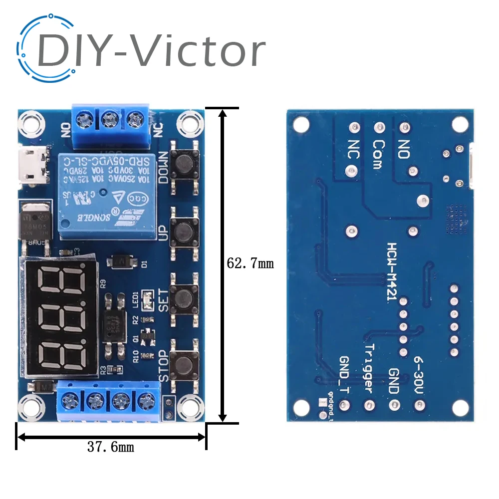 DC 6-30V Support Micro TYPE-C USB 5V LED Display Automation Cycle Delay Timer Control Off Switch Delay Time Relay 6V 9V 12V 24V