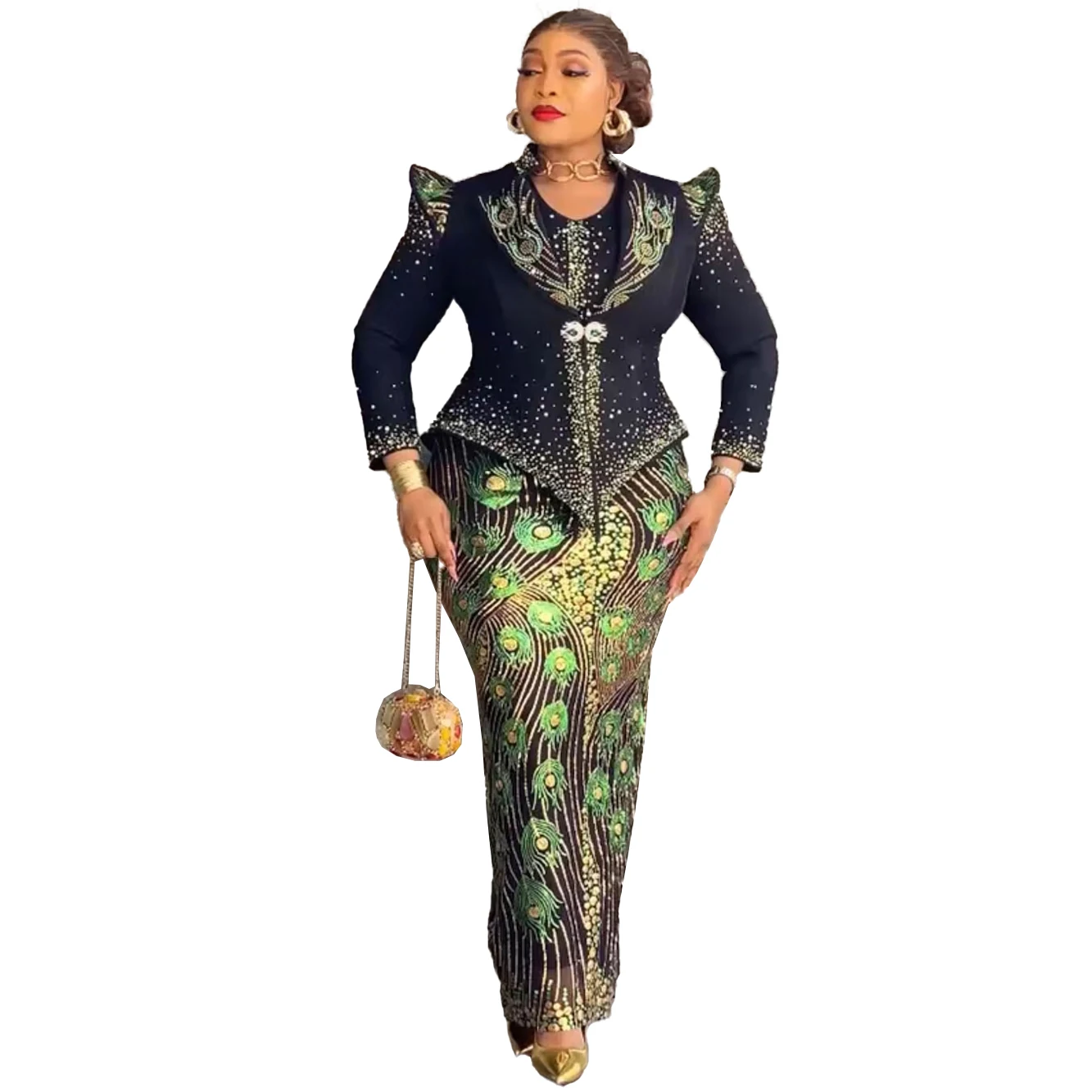 Robes africaines de luxe pour femmes, manteaux et robe à manches longues, ensemble de 2 pièces, vêtements de soirée de mariage, Kaftans de dubaï et de turquie