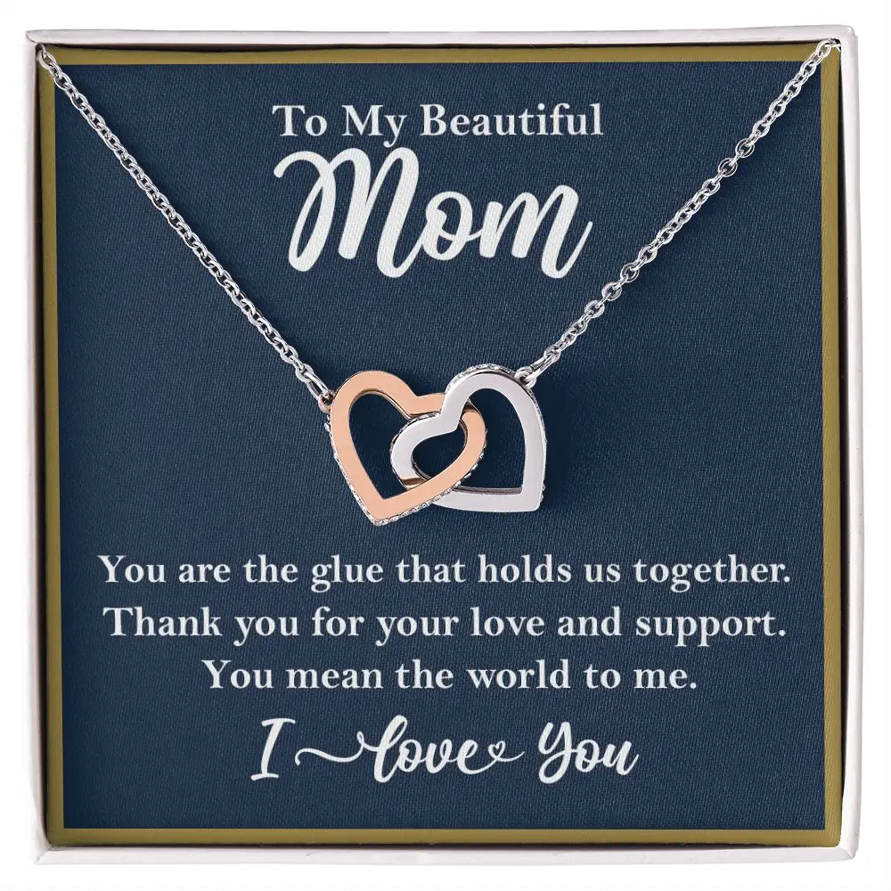 To My Beautiful Mom Interlocking Heart Rose Gold Necklace Gift for Mom Mother's Day Women Fashion Jewelry 2024 New Dropshipping