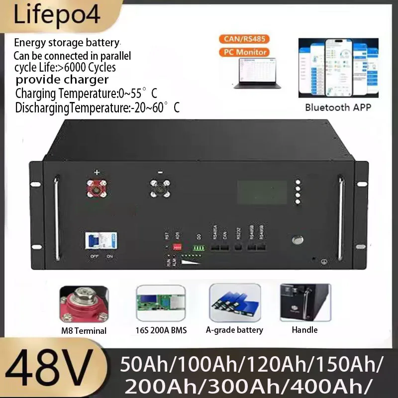 

6000+cycles 48V 100Ah Lifepo4 50Ah 120Ah 150Ah 200Ah 300Ah 400Ah Аккумулятор Max 32Parallel с CAN RS485 для солнечной системы 5Kw