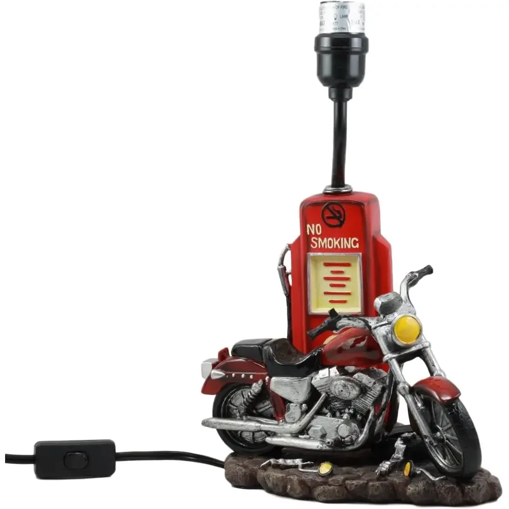 Vintage Retro Red Motorcycle Gas Pump Desk Lamp, 19 Tall, Route 66 Themed Home Decor Accent