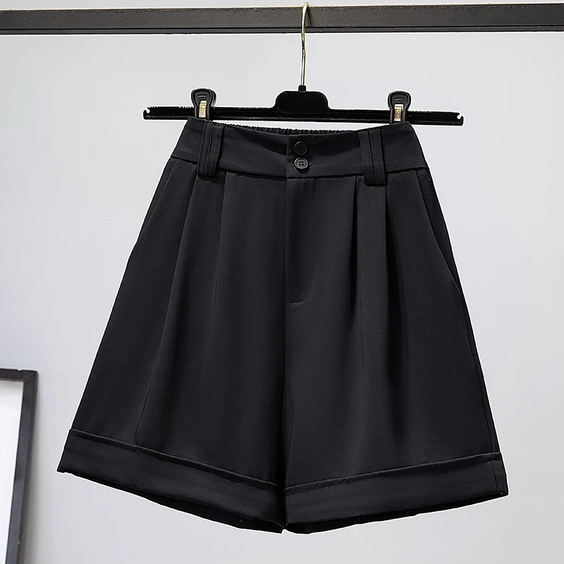 

Women 2024 Summer Fashion Wide-leg Suit Shorts Female Loose High Waist Shorts Ladies Solid Color Casual Straight Short Pants X27