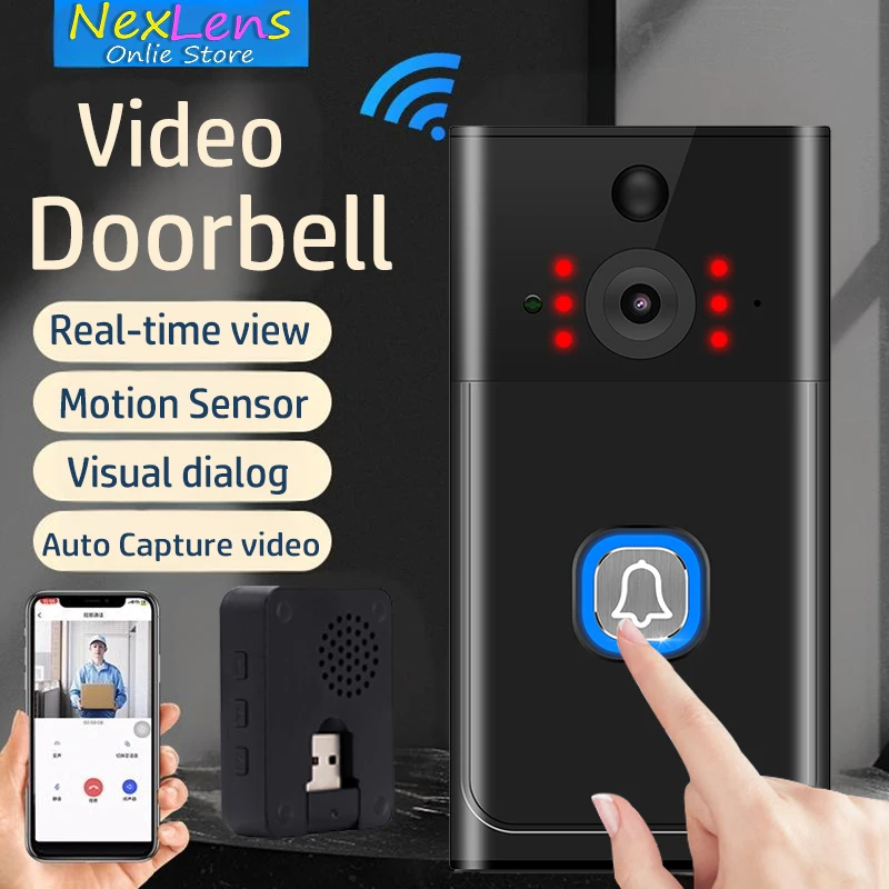 Беспроводной дверной звонок Tuya, умное видео, Wi-Fi, дверной звонок, камера обнаружения движения, ночное видение, удаленный пробуждение для просмотра в реальном времени Беспроводной дверной звонок Tuya, умное видео, Wi-Fi, дверной звонок, камера обнаружения движения, ночное видение, удаленный пробуждение для просмотра в реальном времени