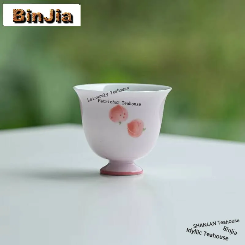 55ml Hand-painted Pink Peach Tea Cup Apricot Powder Galze High Footed Master Cup Handmade Fragrance Gathering Mug Ladies Tea Mug