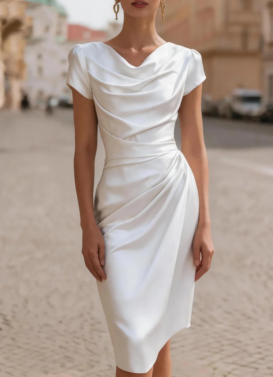Elegantes Kurzarm-Cowl-Neck-Kl – Women Formal Party Wear Dress Bewertung und Preis