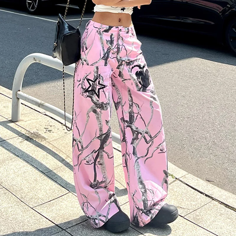 

Dopamine American trend fun graffiti print slacks women's personality Spice style loose woven pants